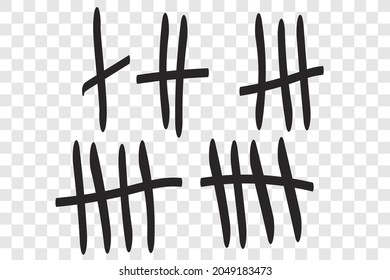 Tally mark count Prison wall sticks lines counter Vector illustration hash marks icons jail Desert island lost day Tally numbers counting in slash lines Abstract graphic isolated mathematical element