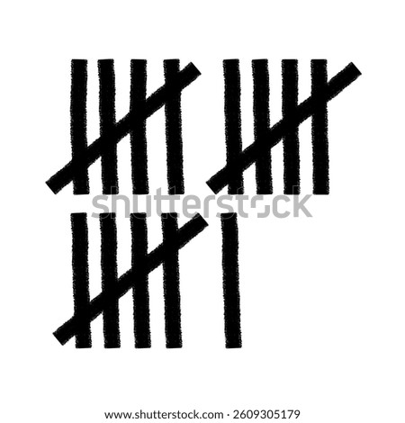 Tally mark. Prison counting lines, black slash scratches on the wall. Hand drawn crossed out tally marks, jail grunge outline numbers on white background, vector illustration.	
