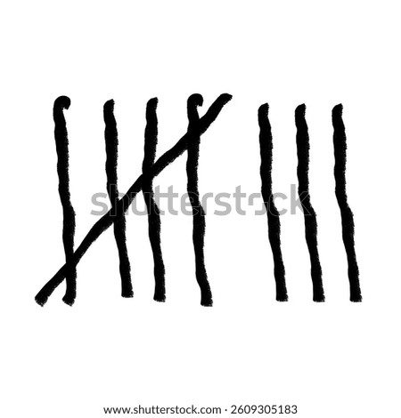 Tally mark. Prison counting lines, black slash scratches on the wall. Hand drawn crossed out tally marks, jail grunge outline numbers on white background, vector illustration.	
