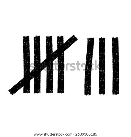 Tally mark. Prison counting lines, black slash scratches on the wall. Hand drawn crossed out tally marks, jail grunge outline numbers on white background, vector illustration.	
