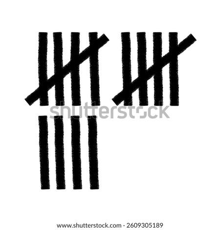 Tally mark. Prison counting lines, black slash scratches on the wall. Hand drawn crossed out tally marks, jail grunge outline numbers on white background, vector illustration.	
