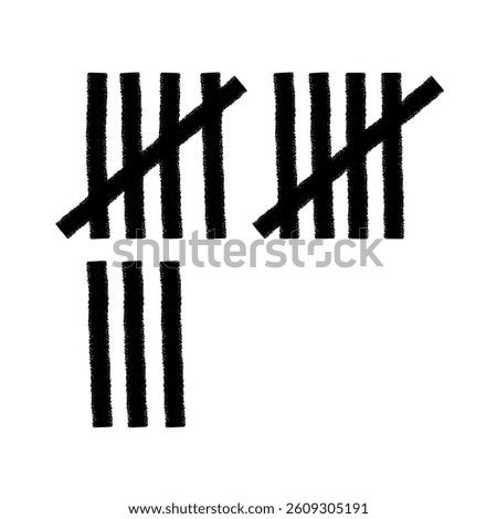 Tally mark. Prison counting lines, black slash scratches on the wall. Hand drawn crossed out tally marks, jail grunge outline numbers on white background, vector illustration.	
