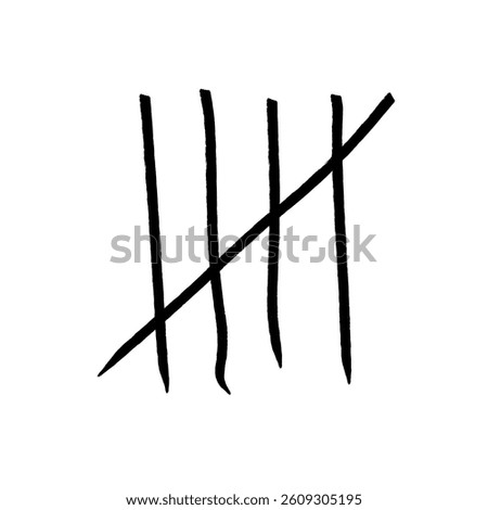 Tally mark. Prison counting lines, black slash scratches on the wall. Hand drawn crossed out tally marks, jail grunge outline numbers on white background, vector illustration.	

