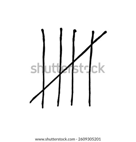 Tally mark. Prison counting lines, black slash scratches on the wall. Hand drawn crossed out tally marks, jail grunge outline numbers on white background, vector illustration.	
