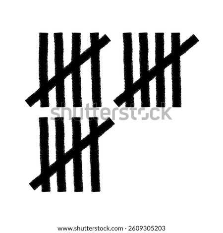 Tally mark. Prison counting lines, black slash scratches on the wall. Hand drawn crossed out tally marks, jail grunge outline numbers on white background, vector illustration.	
