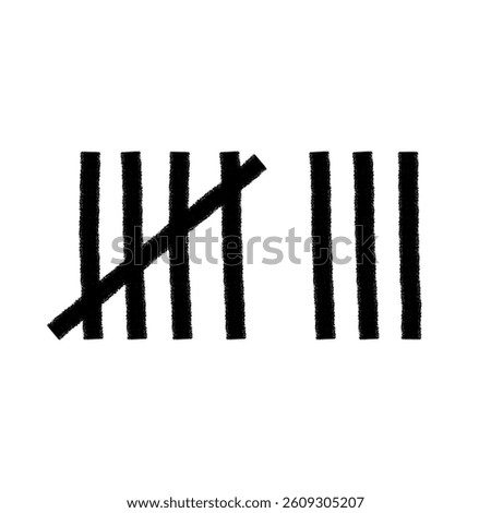 Tally mark. Prison counting lines, black slash scratches on the wall. Hand drawn crossed out tally marks, jail grunge outline numbers on white background, vector illustration.	

