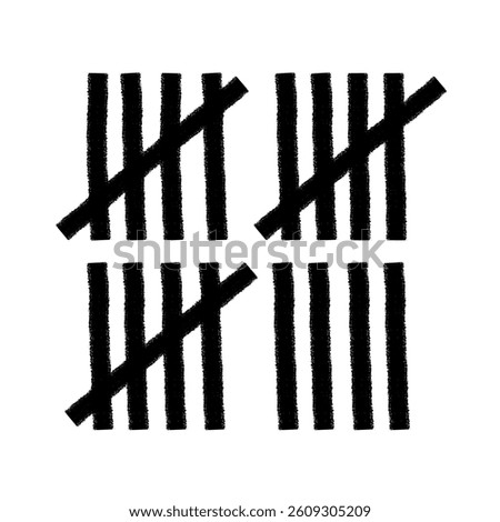 Tally mark. Prison counting lines, black slash scratches on the wall. Hand drawn crossed out tally marks, jail grunge outline numbers on white background, vector illustration.	
