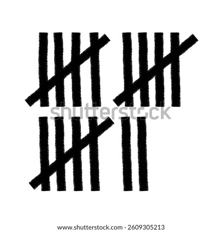 Tally mark. Prison counting lines, black slash scratches on the wall. Hand drawn crossed out tally marks, jail grunge outline numbers on white background, vector illustration.	
