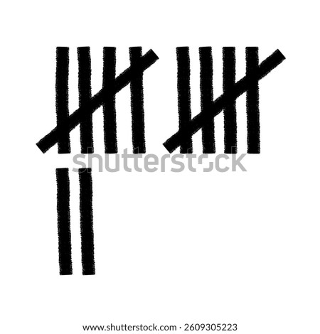 Tally mark. Prison counting lines, black slash scratches on the wall. Hand drawn crossed out tally marks, jail grunge outline numbers on white background, vector illustration.	
