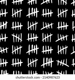Tally mark seamless pattern on a black background. Hand drawn vector illustration