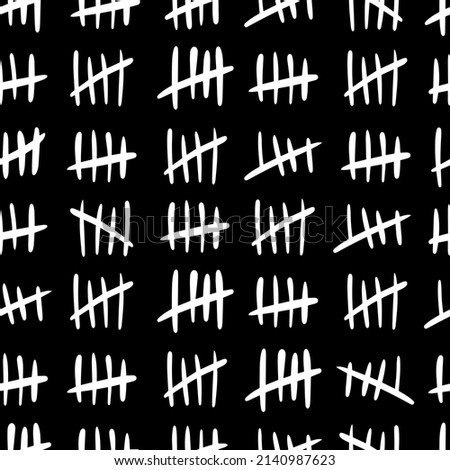 Tally mark seamless pattern on a black background. Hand drawn vector illustration
