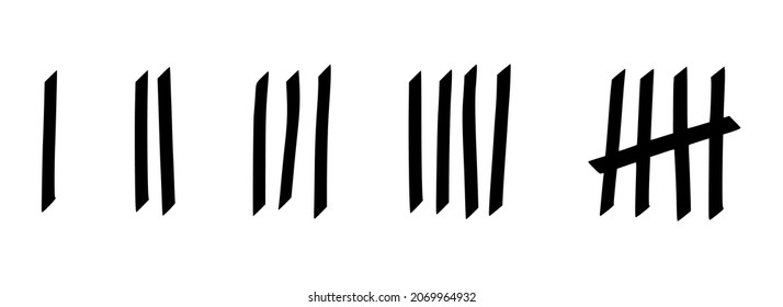 Tally marks to count days in prison. Tally marks for math lessons isolated on white background. Vector illustration