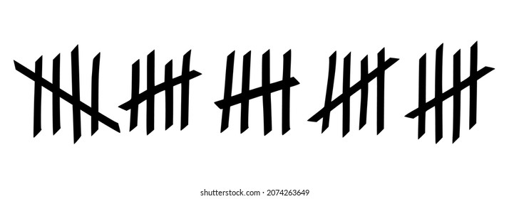 Tally marks to count days in prison. Tally marks for math lessons isolated on white background. Vector illustration