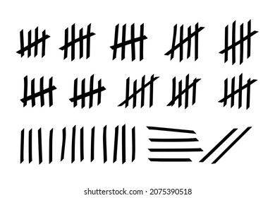 Tally marks to count days in prison. Tally marks for math lessons isolated on white background. Vector illustration