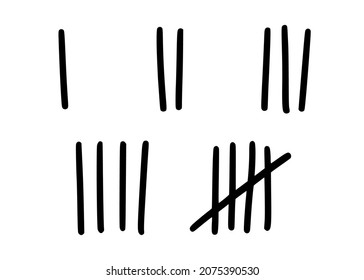 Tally marks to count days in prison. Tally marks for math lessons isolated on white background. Vector illustration