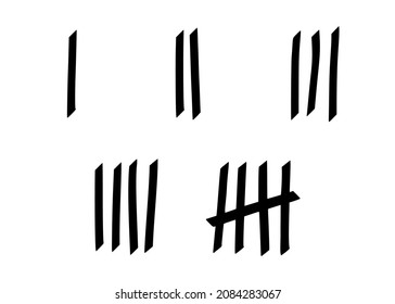 Tally marks to count days in prison. Tally marks for math lessons isolated on white background. Vector illustration