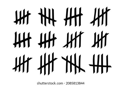 Tally marks to count days in prison. Tally marks for math lessons isolated on white background. Vector illustration