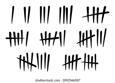 Tally marks to count days in prison. Tally marks for math lessons isolated on white background. Vector illustration