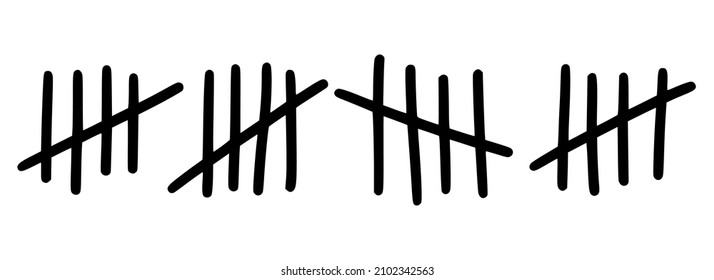 Tally marks to count days in prison. Tally marks for math lessons isolated on white background. Vector illustration