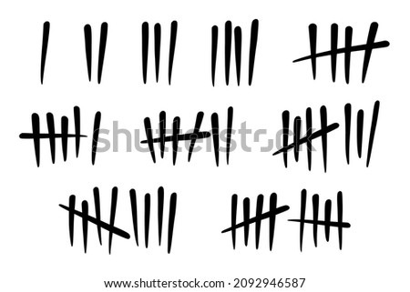 Tally marks to count days in prison. Tally marks for math lessons isolated on white background. Vector illustration