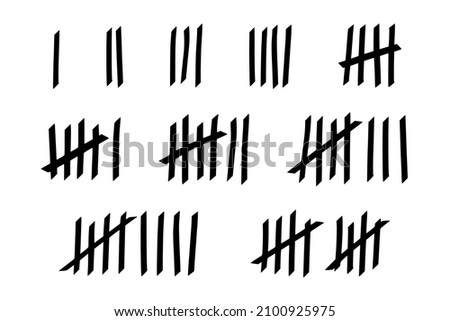 Tally marks to count days in prison. Tally marks for math lessons isolated on white background. Vector illustration