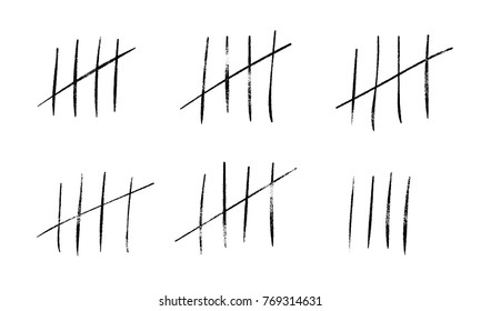 Tally Marks Count Or Prison Wall Sticks Lines Counter. Vector Hash Marks Icons Of Jail Or Desert Island Lost Day Tally Numbers Counting In Slash Lines