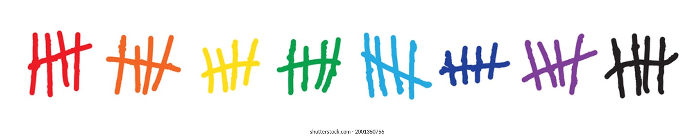 Tally marks, counting signs set 1-10 isolated on white background. Prison wall sticks lines counter. Vector illustration.