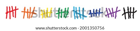 Tally marks, counting signs set 1-10 isolated on white background. Prison wall sticks lines counter. Vector illustration.