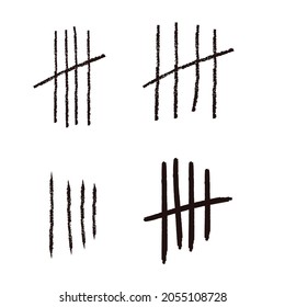 Tally marque les lignes ou les bâtons dessinés à la main isolés sur fond blanc. Nombre d'attente compté dans la prison murale. Grunge stroke. 