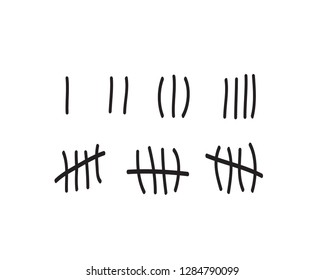 Tally marks on a prison wall isolated. Counting signs. Vector