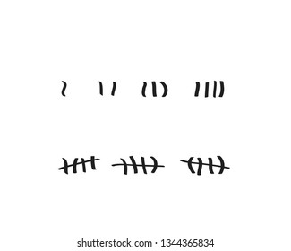 Tally marks on a prison wall isolated. Counting signs. Vector