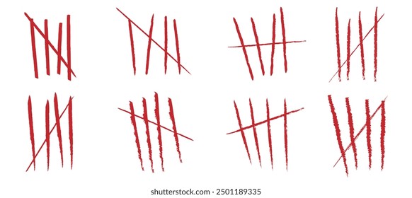 Tally marks on a prison wall isolated. Counting signs. Vector illustration.EPS10