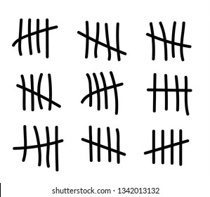 Tally marks on the wall isolated. Counting characters. Vector illustration of counting days in prison.