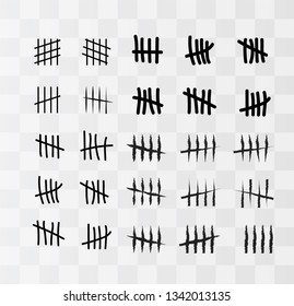 Tally marks on the wall isolated. Counting characters. Vector illustration of counting days in prison.
