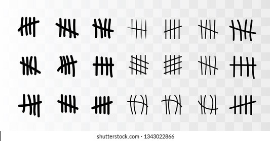 Tally Marks On The Wall Isolated. Counting Characters. Vector Illustration Of Counting Days In Prison.