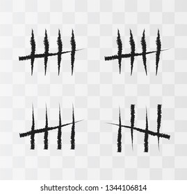 Tally marks on the wall isolated. Counting characters. Vector illustration of counting days in prison.