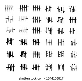 Tally marks on the wall isolated. Counting characters. Vector illustration of counting days in prison.
