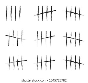 Tally marks on the wall isolated. Counting characters. Vector illustration of counting days in prison.