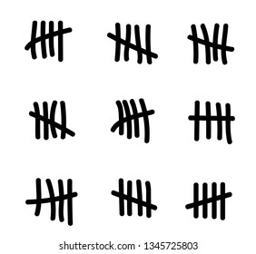 Tally marks on the wall isolated. Counting characters. Vector illustration of counting days in prison.