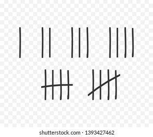 Tally marks on the wall isolated. Counting characters. Vector illustration
