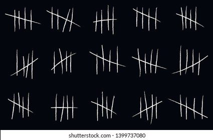 Tally Marks On The Wall Isolated. Counting Characters. Vector Illustration Of Counting Days In Prison.