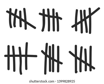 Tally marks on the wall isolated. Counting characters. Vector illustration of counting days in prison.