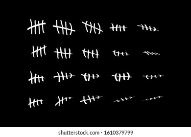 Tally marks on the wall isolated. Counting characters. Vector illustration of counting days in prison.