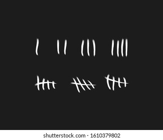 Tally marks on the wall isolated. Counting characters. Vector illustration of counting days in prison.