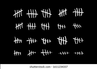 Tally marks on the wall isolated. Counting characters. Vector illustration of counting days in prison.