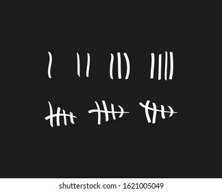 Tally marks on the wall isolated. Counting characters. Vector illustration of counting days in prison.