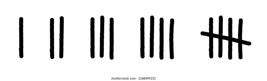 Tally marks prison jail vector wall count. Slash line and sticks hand drawn sorted by four and crossed out isolated on white background.