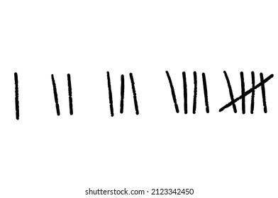 Tally marks. Prison sticks lines counter on wall. Jail sign. Scratch Five line. Hand drawn crossed out strokes.