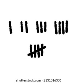Tally marks. Prison sticks lines counter on wall. Jail sign. Scratch Five line. Hand drawn crossed out strokes.