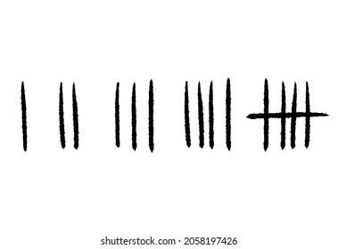 Tally marks, prison wall isolated. Counting signs vector illustration isolated on white background. 